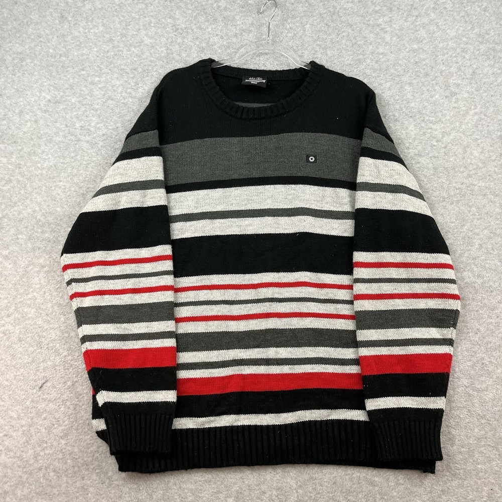 SouthPole Sweater‎ Mens XL Pullover Black Gray Red Striped Acrylic Baggy Loose